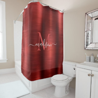 Red Burgundy Brushed Metal Monogram Girl Script Duschvorhang