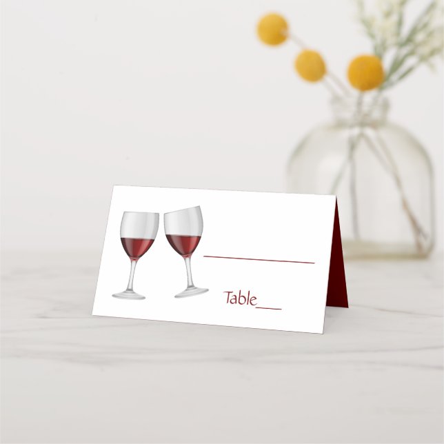 Red Burgundy Champagne Brillen Wedding Platzkarte (Vorderseite)