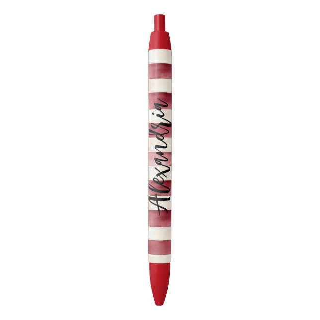 Red Burgundy Cream Stripes Christmas Kugelschreiber (Vorderseite Vertikal)