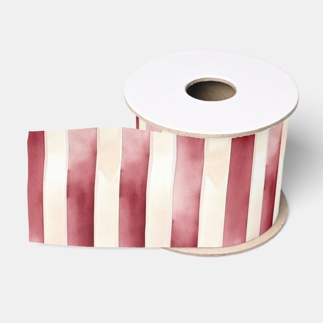 Red Burgundy Cream Stripes Christmas Ripsband (Spule)