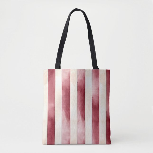 Red Burgundy Cream Stripes Christmas Tasche (Vorderseite)