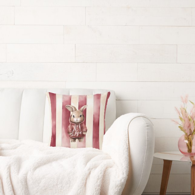 Red Burgundy Cream Stripes Love Bunny Kissen (Liege)