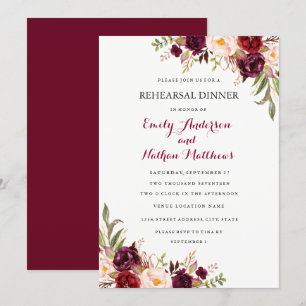 Red Burgundy Floral Fall Probe Dinner Card Einladung