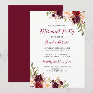 Red Burgundy Floral Retirement Party Einladung