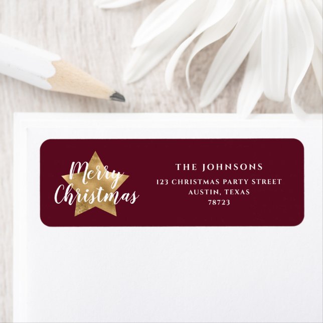 Red Burgundy Frohe Weihnachten Gold Star (Insitu)