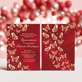 Red Burgundy Gold Butterfly Mis Quince 15 Geburtst Einladung