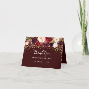 Red Burgundy Gold Floral Wedding Dankeschön Karte