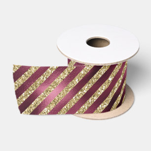 Red Burgundy Gold Glitzer Streifen  Satinband