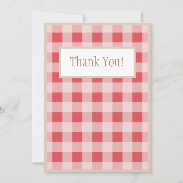 Red Burgundy Kariert Gingham Country Wedding Dankeskarte (Vorderseite)