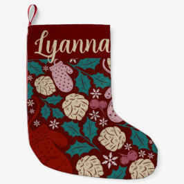 Red Burgundy Pattern Retro Gemütlicher Weihnachtsg Kleiner Weihnachtsstrumpf