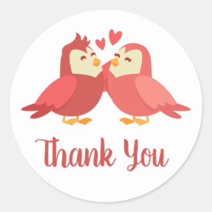 Red Burgundy Vielen Dank Cartoon Lovebirds Wedding Runder Aufkleber