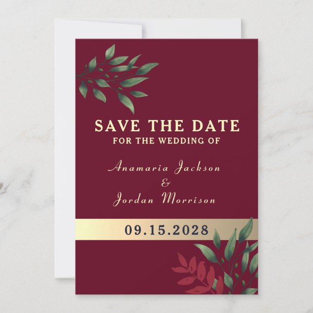 Red Burgundy Wedding Save The Date (Vorderseite)