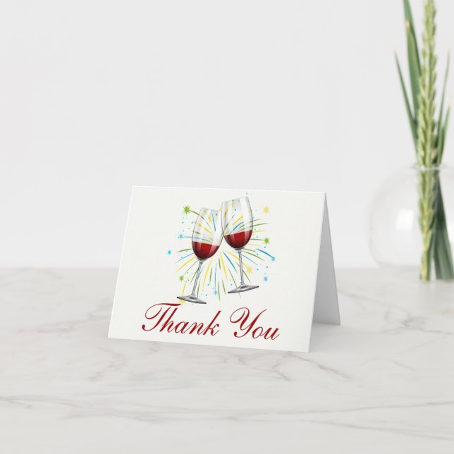 Red Burgundy Wine Glasses Wedding, vielen Dank Dankeskarte (Vorderseite)