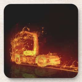 Red Burning Truck in Feuer Flammen Getränkeuntersetzer