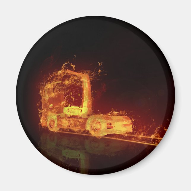 Red Burning Truck in Feuer Flammen Magnet (Vorne)