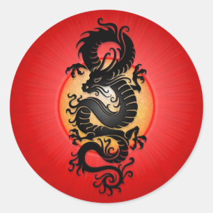Red Burst chinesischer Drache Runder Aufkleber