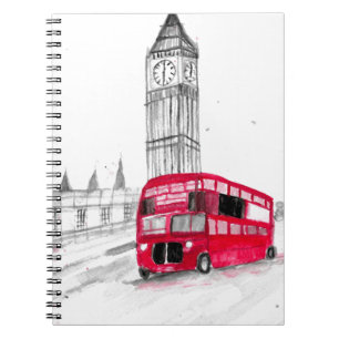 Red Bus London Watercolor Vintag England Notizblock