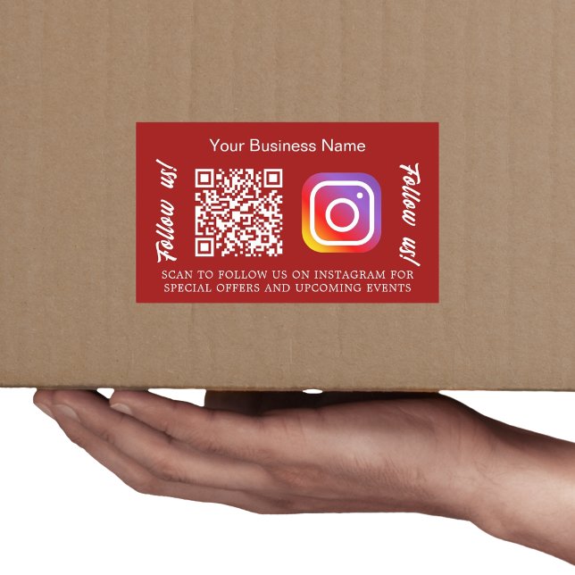 Red business name qr code Instagram Rechteckiger Aufkleber (Von Creator hochgeladen)