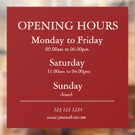 Red Business Opening Hours Sign | Window Cling Fensteraufkleber
