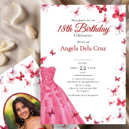 Red Butterflies And Dress 18th Birthday Debut Einladung