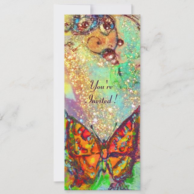 RED BUTTERFLY BLUE GREEN AQUAMARIN GOLD Floral Swe Einladung (Vorderseite)