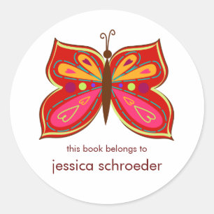 Red Butterfly Book Teller Runder Aufkleber