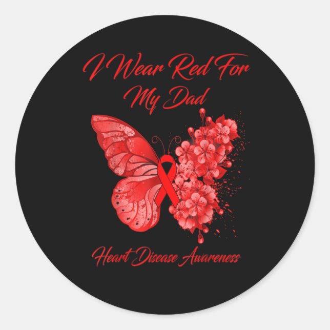 Red Butterfly Heart Disease Awareness Runder Aufkleber (Vorderseite)
