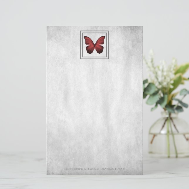 Red Butterfly Personalisiert Stationery Briefpapier (Stehend Vorderseite)