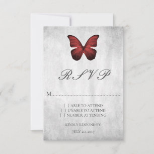 Red Butterfly Wedding RSVP Card Karte