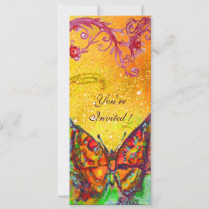 RED BUTTERFLY YELLOW GOLD GLITZERN Sweet 16 Party Einladung