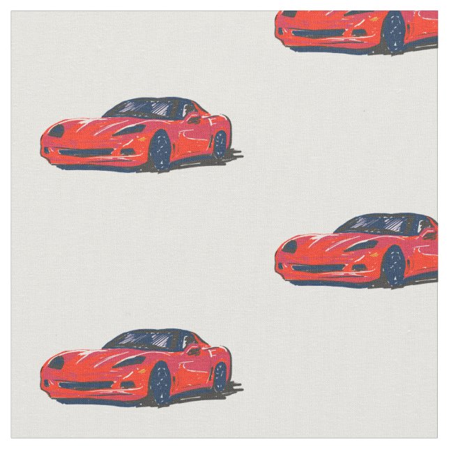 Red C6 Corvette Handgezeichnete Sketch-Gewebe Stoff (Nahaufnahme)