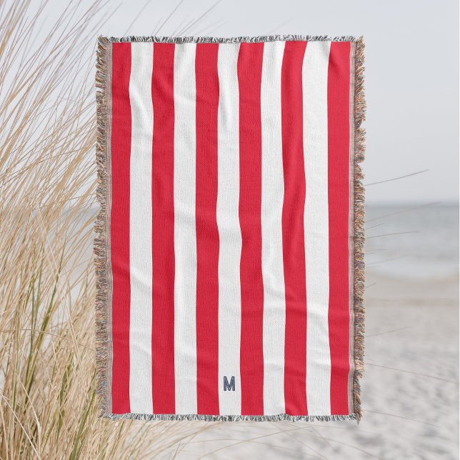Red Cabana Strip & Personalisiert Navy Monogram Decke (Von Creator hochgeladen)