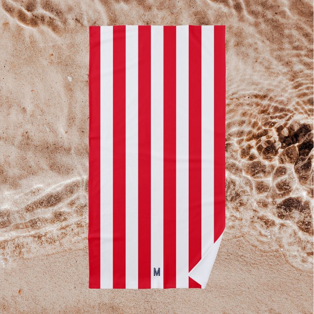 Red Cabana Strip & Personalisiert Navy Monogram Strandtuch (Von Creator hochgeladen)