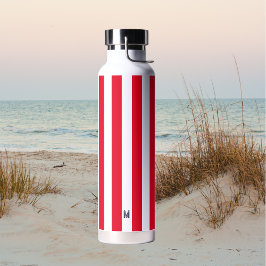 Red Cabana Strip & Personalisiert Navy Monogram Trinkflasche