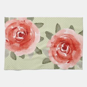 Red Cabbage Rose auf weiß und Limone Dots Handtüch Geschirrtuch