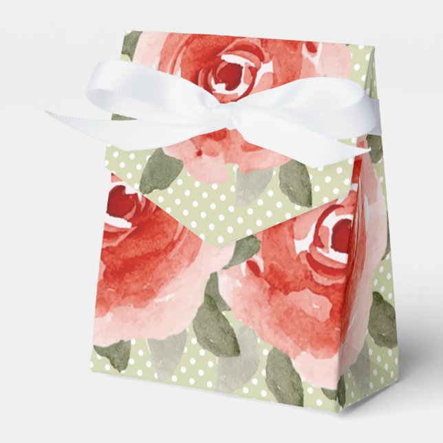 Red Cabbage Rose Zelt Gefallen Box mit Band Geschenkschachtel (Vorderseite)
