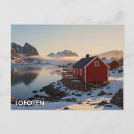 Red Cabin Lofoten Norwegen Reisen Postkarte
