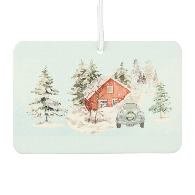 Red Cabin Vintage Car Snow Scene Autolufterfrischer (Vorderseite)