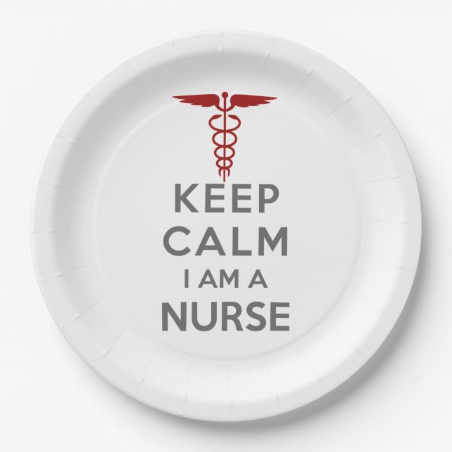 Red Caduceus Behielt Calm I bin eine Krankenschwes Pappteller (Vorderseite)