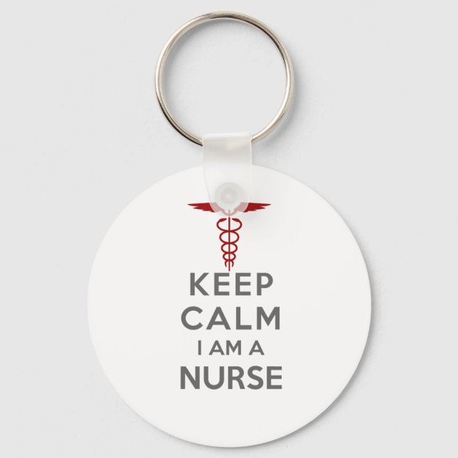 Red Caduceus Behielt Calm I bin eine Krankenschwes Schlüsselanhänger (Vorderseite)