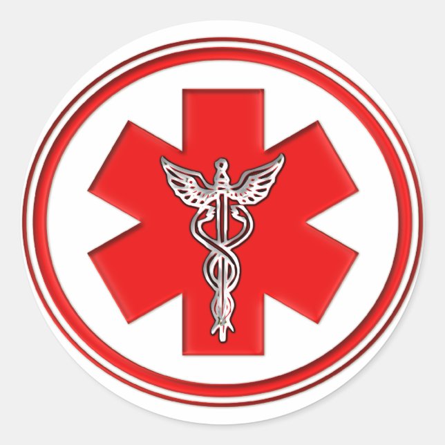 Red Caduceus Runder Aufkleber (Vorderseite)