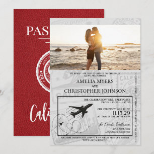Red California Passport Wedding Einladung