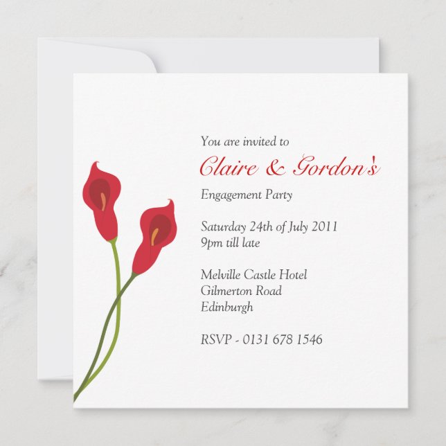 Red Calla Lilies Engagement Party - weiß Einladung (Vorderseite)
