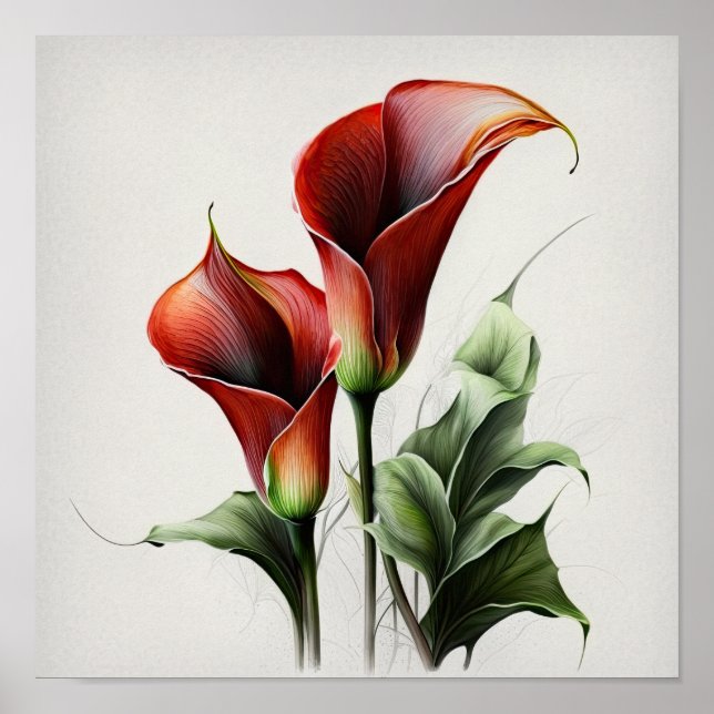 Red Calles Lilies Lily Blume Art Pseudonym Poster (Vorne)