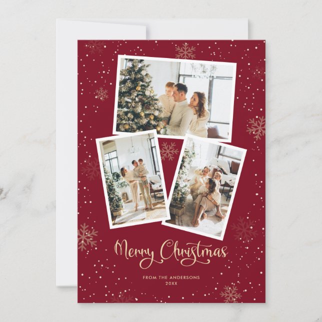 Red Calligraphy Snow Photo Joyeuse carte de Noël (Devant)
