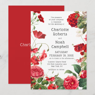 Red Camellia Country Blume Moderne Blumenhochzeit Einladung