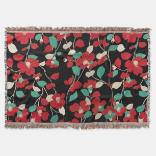 RED CAMELLIAS, WEISSE GRÜNE BLÄTTER BLACK Dark Flo Decke