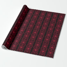 Red Cameo Damask Skulls auf schwarzem Wrapping Pap