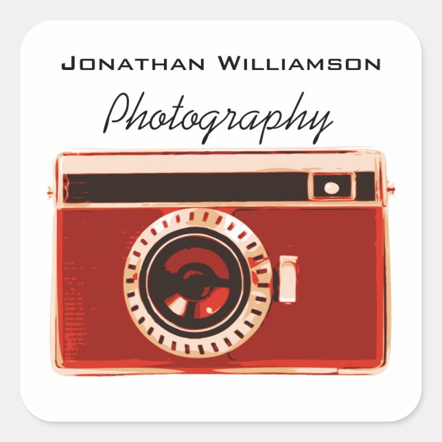 Red Camera Fotografy Business Quadratischer Aufkleber (Vorderseite)