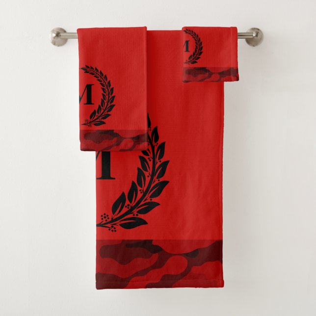 Red Camouflage Mit Monogramm Bath Handtuch Set (Insitu)